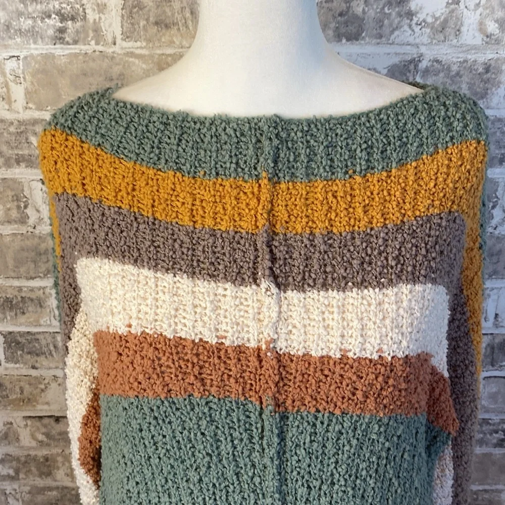 Shop Stevie Oversized Chunky Knit Striped Sweater. Size L. Sage Green and Brown. - Picture 4 of 15